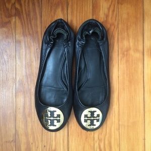 Tory Burch Black Leather Reva Flat